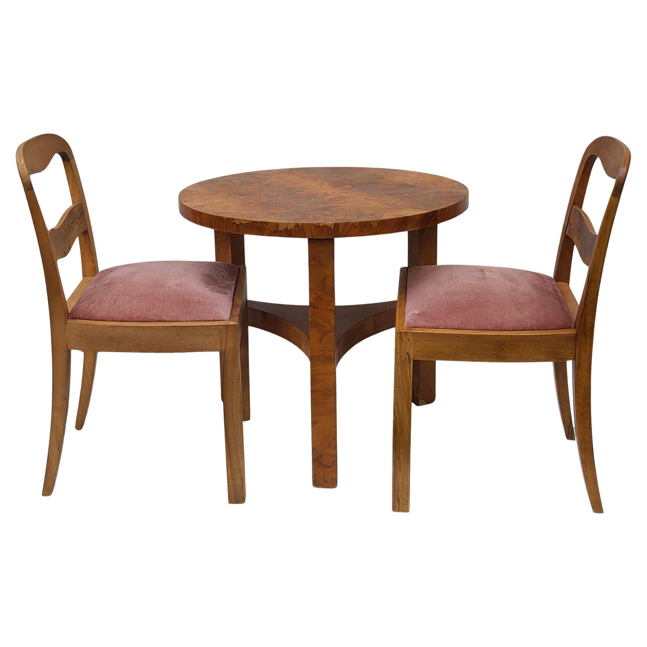 Streamline Deco Burl Dinette Set Pink Mohair For Sale 4