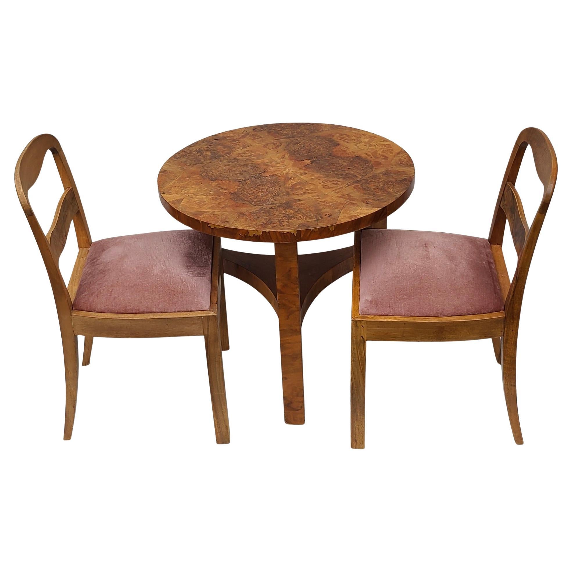 Streamline Deco Burl Dinette Set Pink Mohair For Sale 3