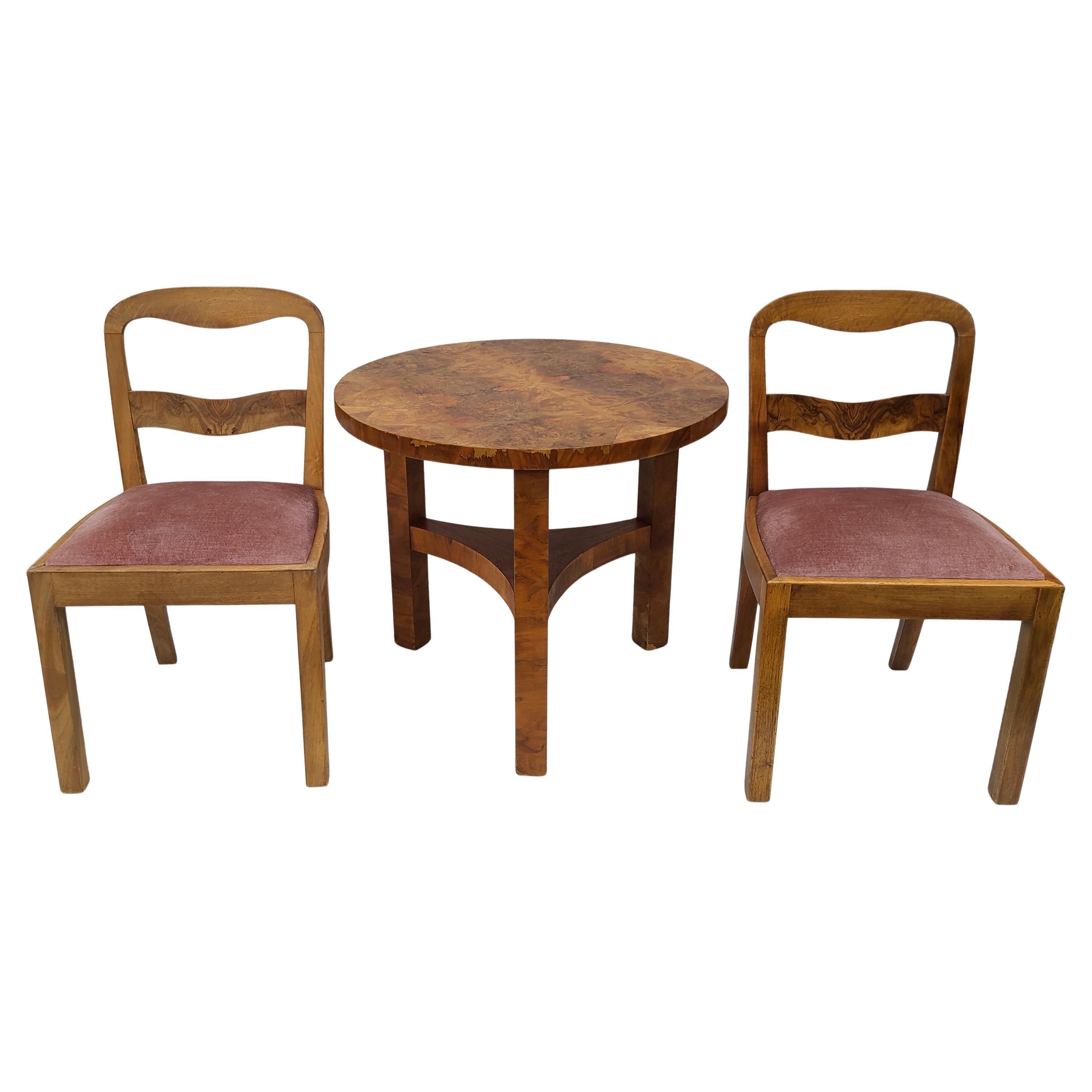 Streamline Deco Burl Dinette Set Pink Mohair For Sale 2