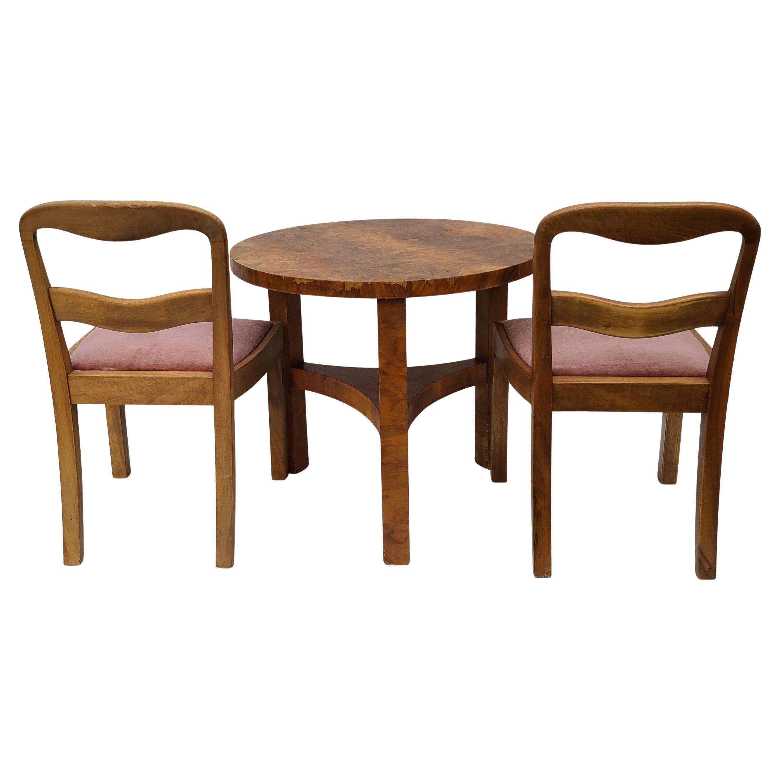 Mid-20th Century Streamline Deco Burl Dinette Set Pink Mohair For Sale