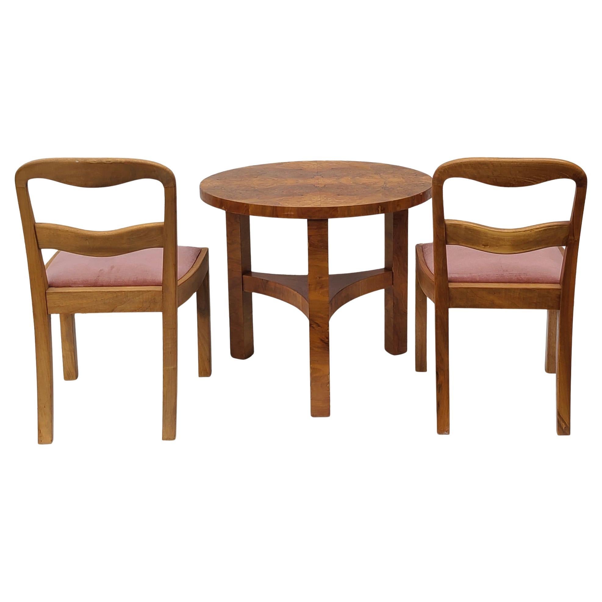 Streamline Deco Burl Dinette Set Pink Mohair In Good Condition For Sale In Fraser, MI