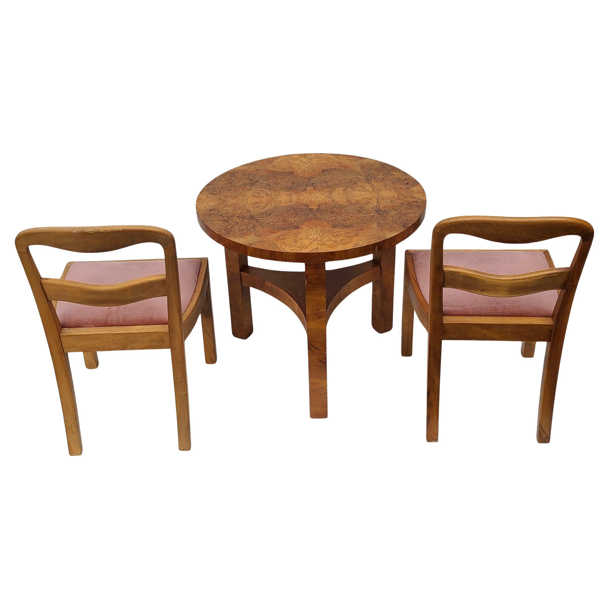 Art Deco Streamline Deco Burl Dinette Set Pink Mohair For Sale