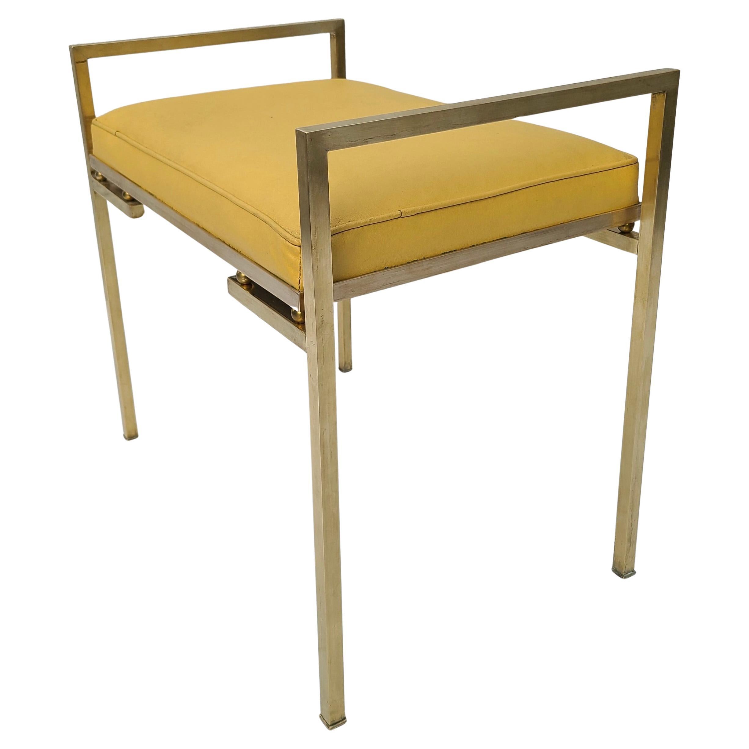 Mid-Century Modern Small Brass Bench in the Style of Milo Baughman Dunbar For Sale
