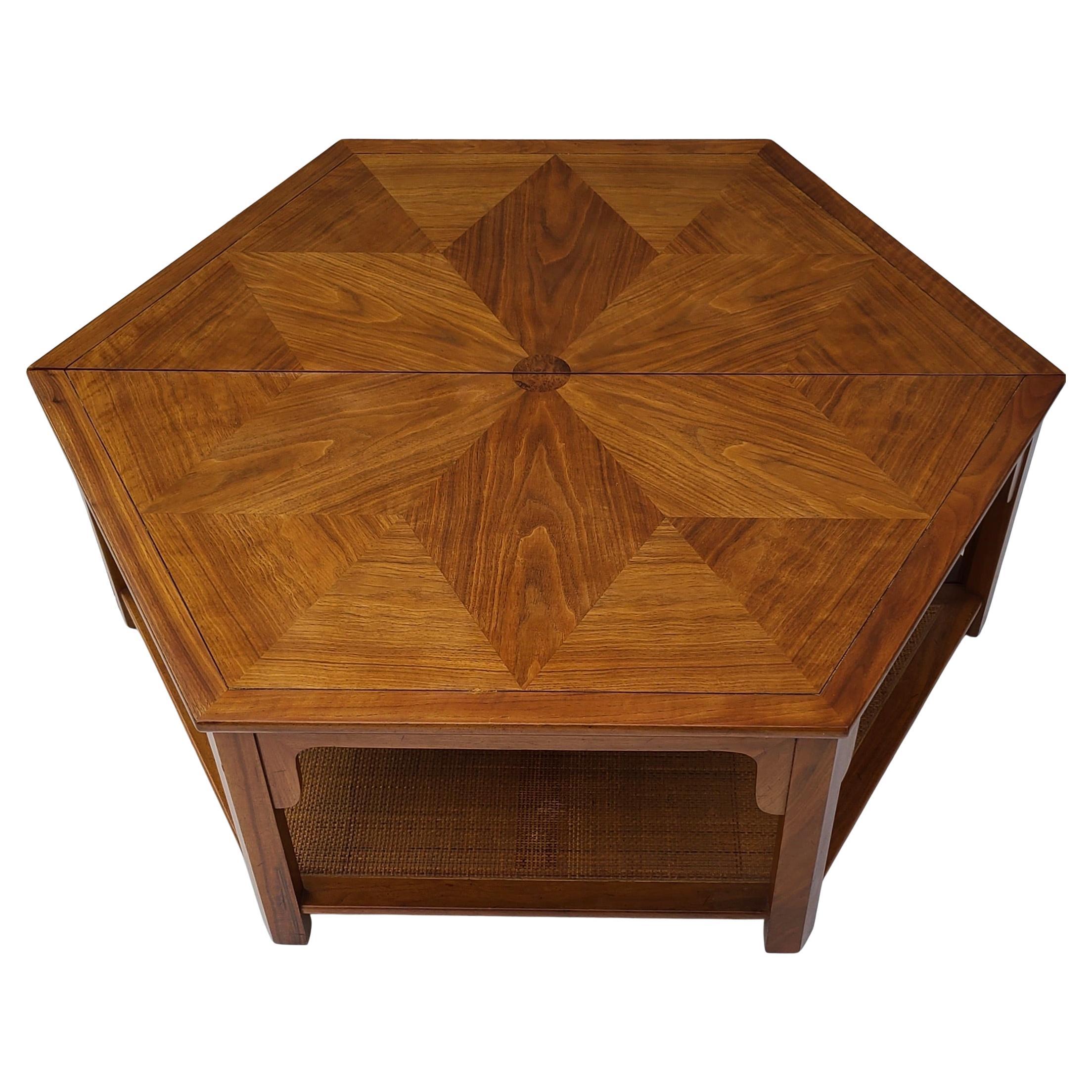 Baker Furniture Walnut and Cane Hexagon Coffee Table by Winsor White For Sale 9