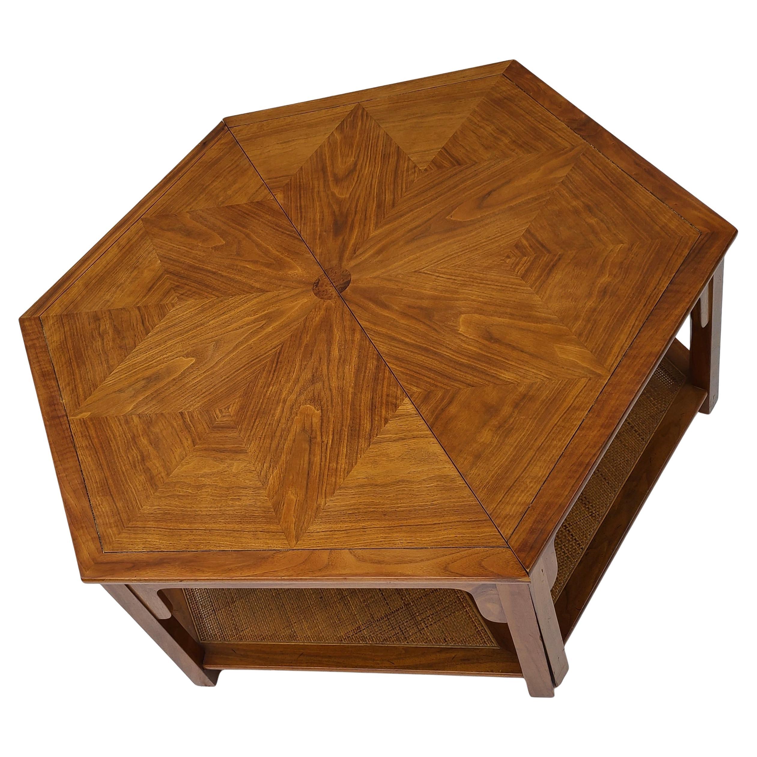 Baker Furniture Walnut and Cane Hexagon Coffee Table by Winsor White For Sale 7