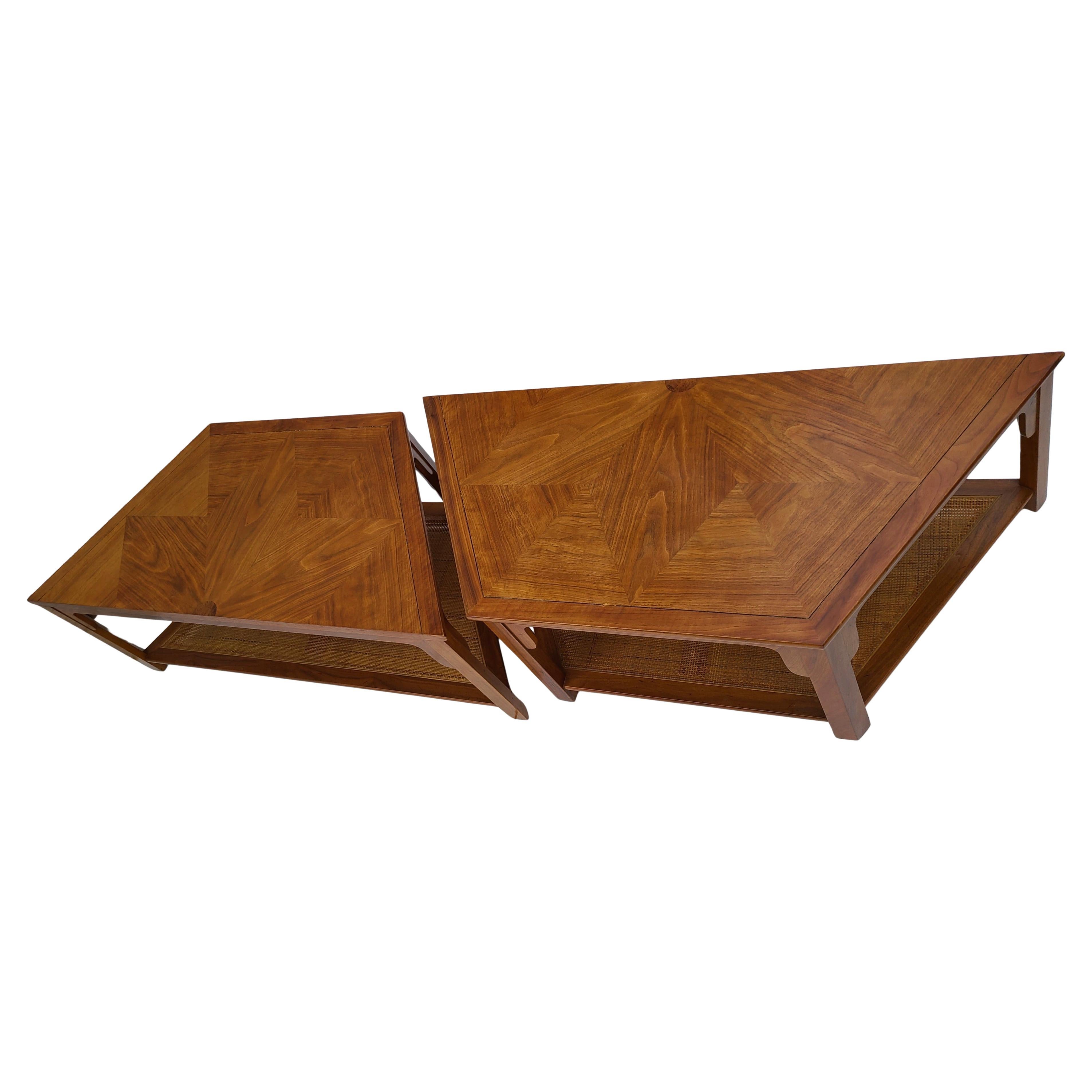 Baker Furniture Walnut and Cane Hexagon Coffee Table by Winsor White For Sale 6