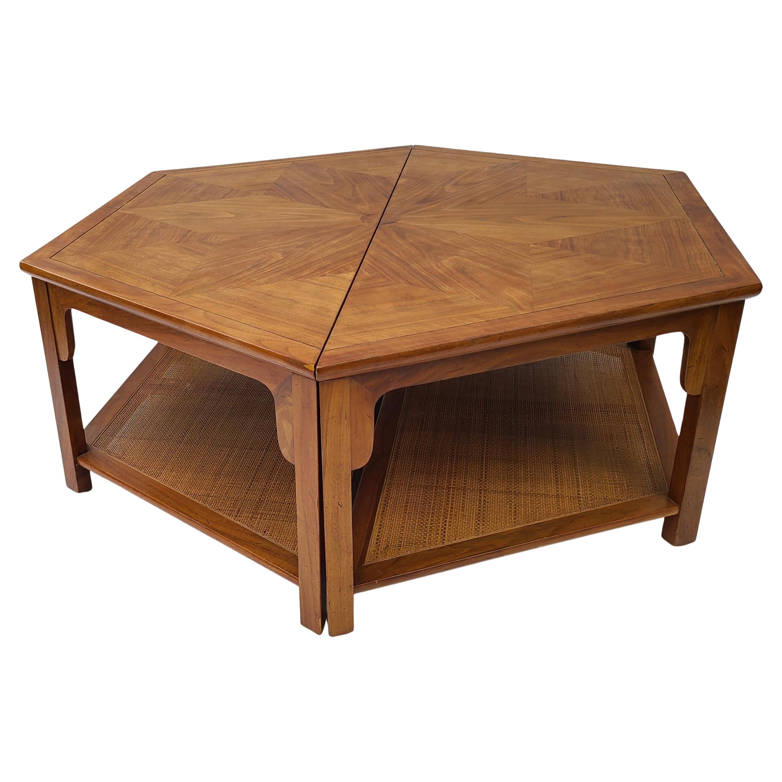 Baker Furniture Walnut and Cane Hexagon Coffee Table by Winsor White For Sale 5