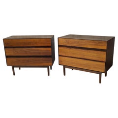 Pair Walnut and Rosewood 3 Drawer Chests by Stanley