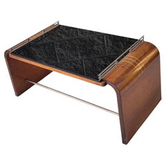 Streamline Deco Chrome Onyx Vitrolite and Walnut Coffee Table Machine Age