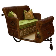 Antique Natural Wicker Estate Cart / Rolling Boardwalk Cart