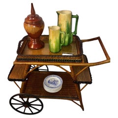 Antique Wicker Tea Bar Cart by Heywood-Wakefield Co., American, 1910