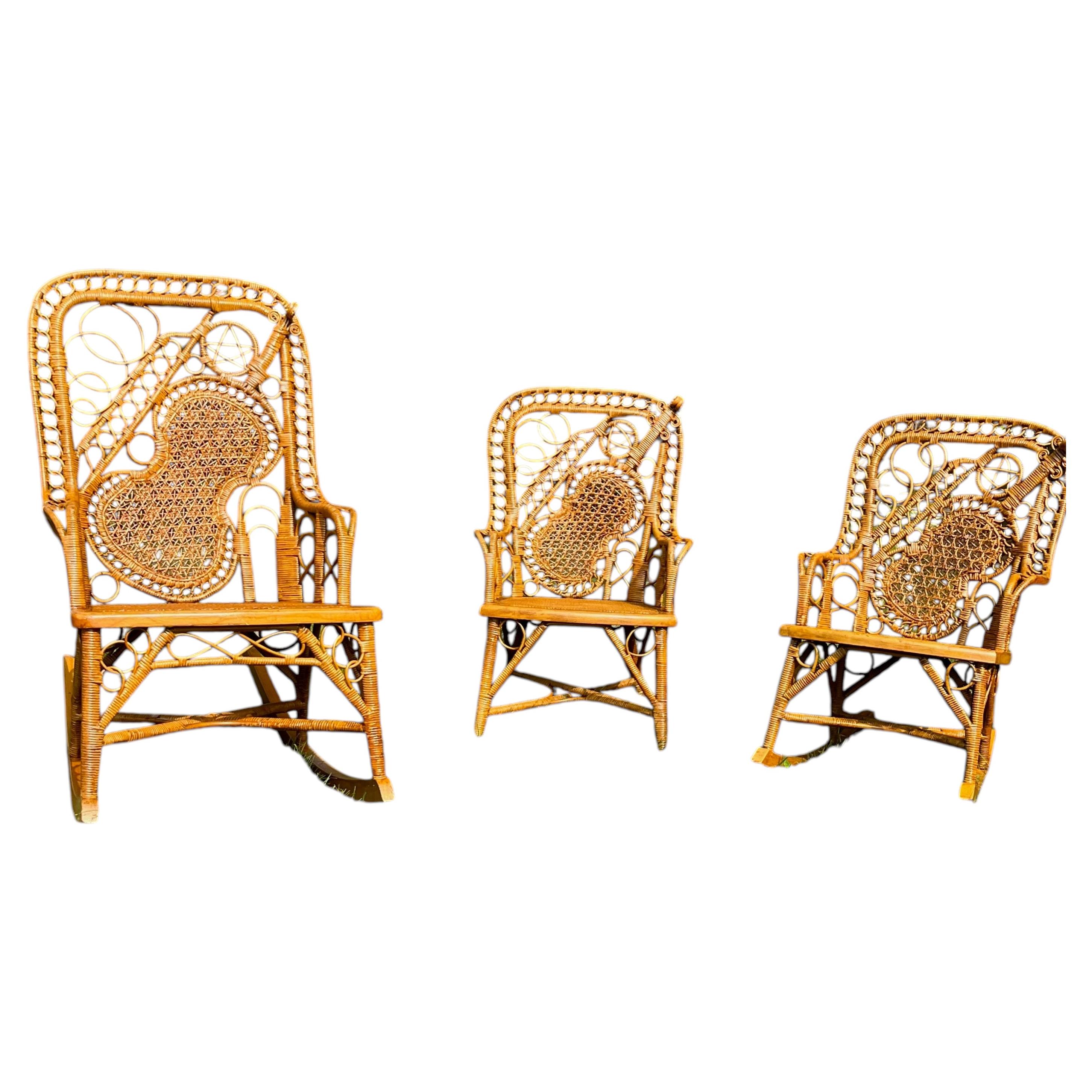 Antique Wicker Suite by Wakefield Rattan Co., Musical Motif, 1890s For Sale