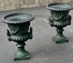 A Pair of Classical Figural & Foliage Decorated late 19th C. Garden Urns