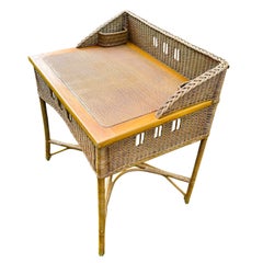 A Rare Natural Finished Caned Topped Arts and Crafts Style Wicker Desk