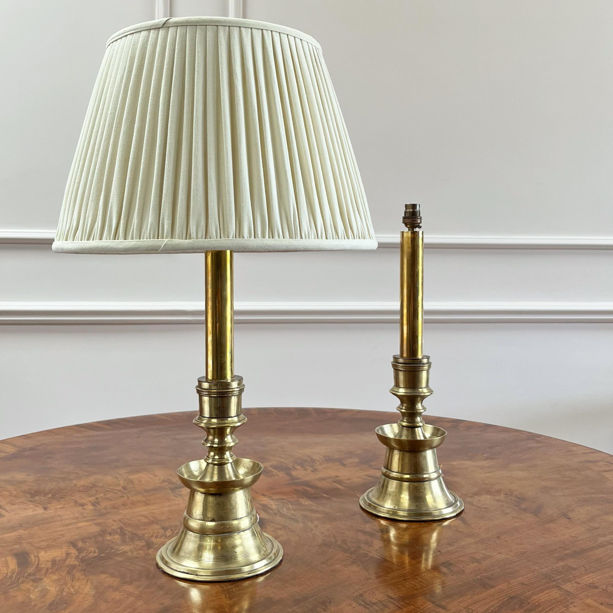 A Pair of Ottoman Brass Candlesticks, Now As Lamps 1