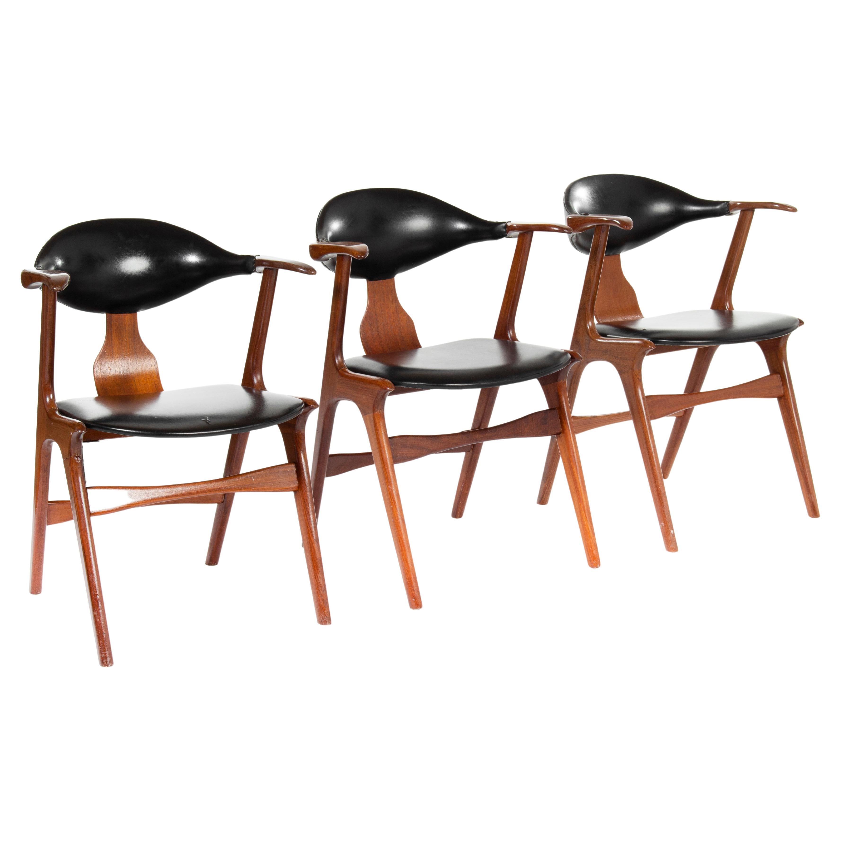 Louis Van Teeffelen AWA Holland Cow Horn Chairs, 1950s, '3 Pieces' For Sale