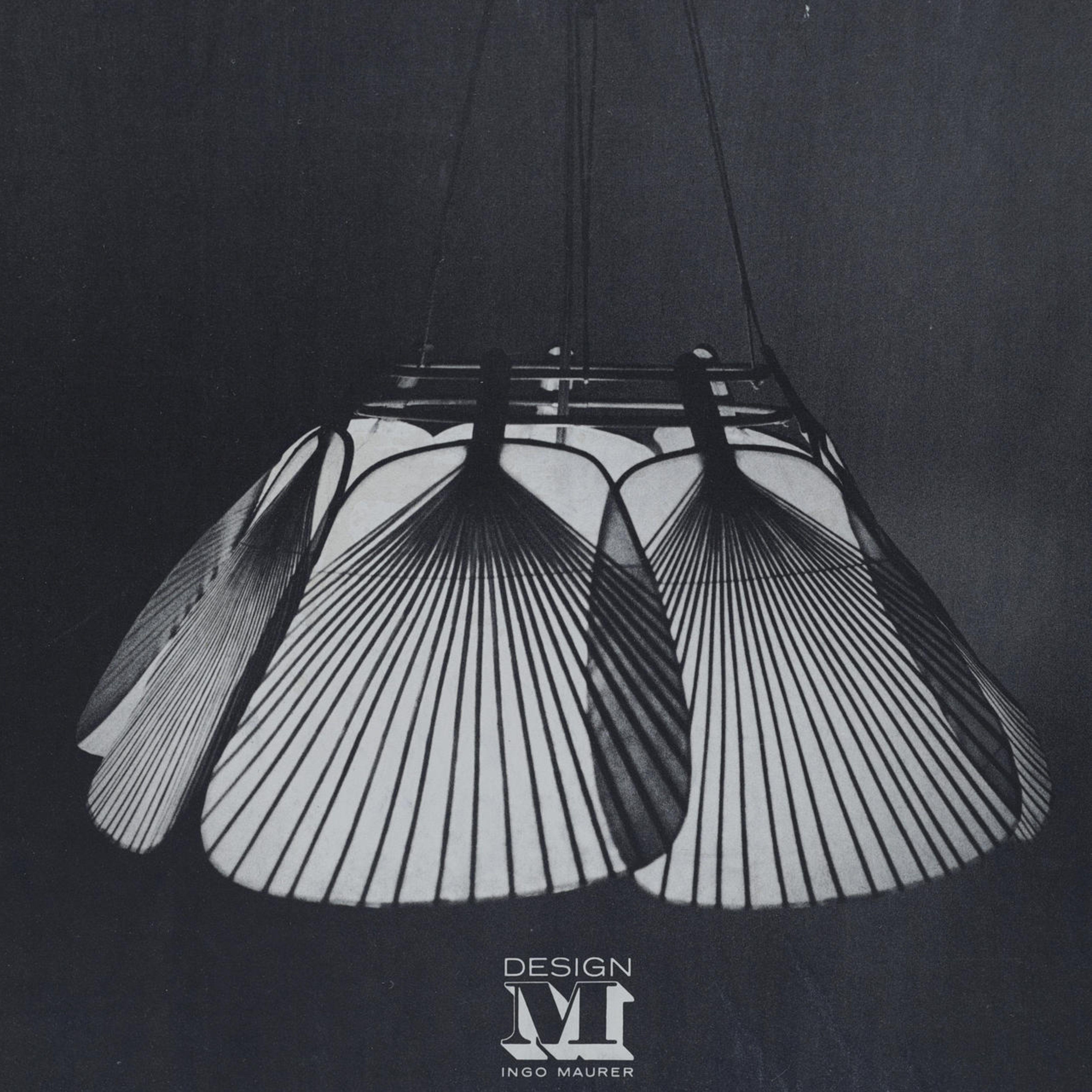 Japonisme Ingo Maurer 'Uchiwa' Chandelier in Original box, Unused, Germany, 1970s For Sale
