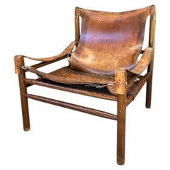 Buffalo Leather Safari Armchair, Solid Oak Frame, Vintage 1970s Design