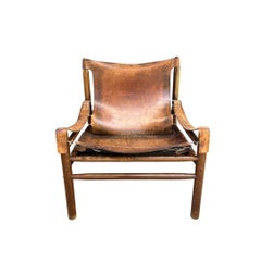 Buffalo Leather Safari Armchair, Solid Oak Frame, Vintage 1970s Design