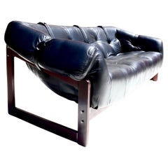Percival Lafer Sofa in Rosewood and New Black Leather- MP-91