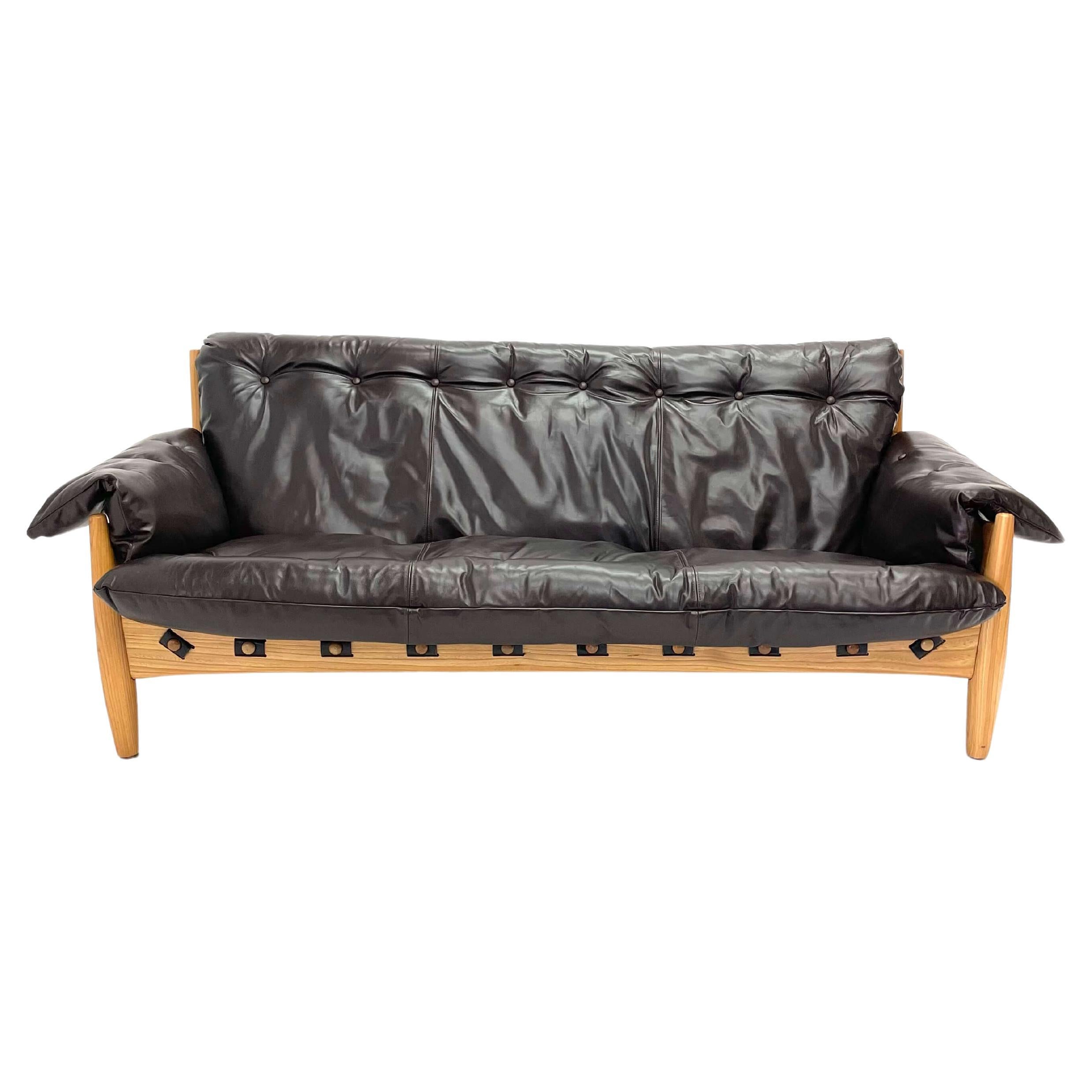 Brazilian Modern 'Sheriff' Sofa in Dark Espresso Leather by Sergio Rodrigues , C For Sale