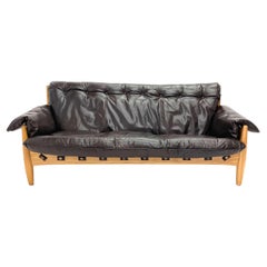 Sofa « Sheriff » brésilien moderne en cuir Espresso foncé de Sergio Rodrigues , C