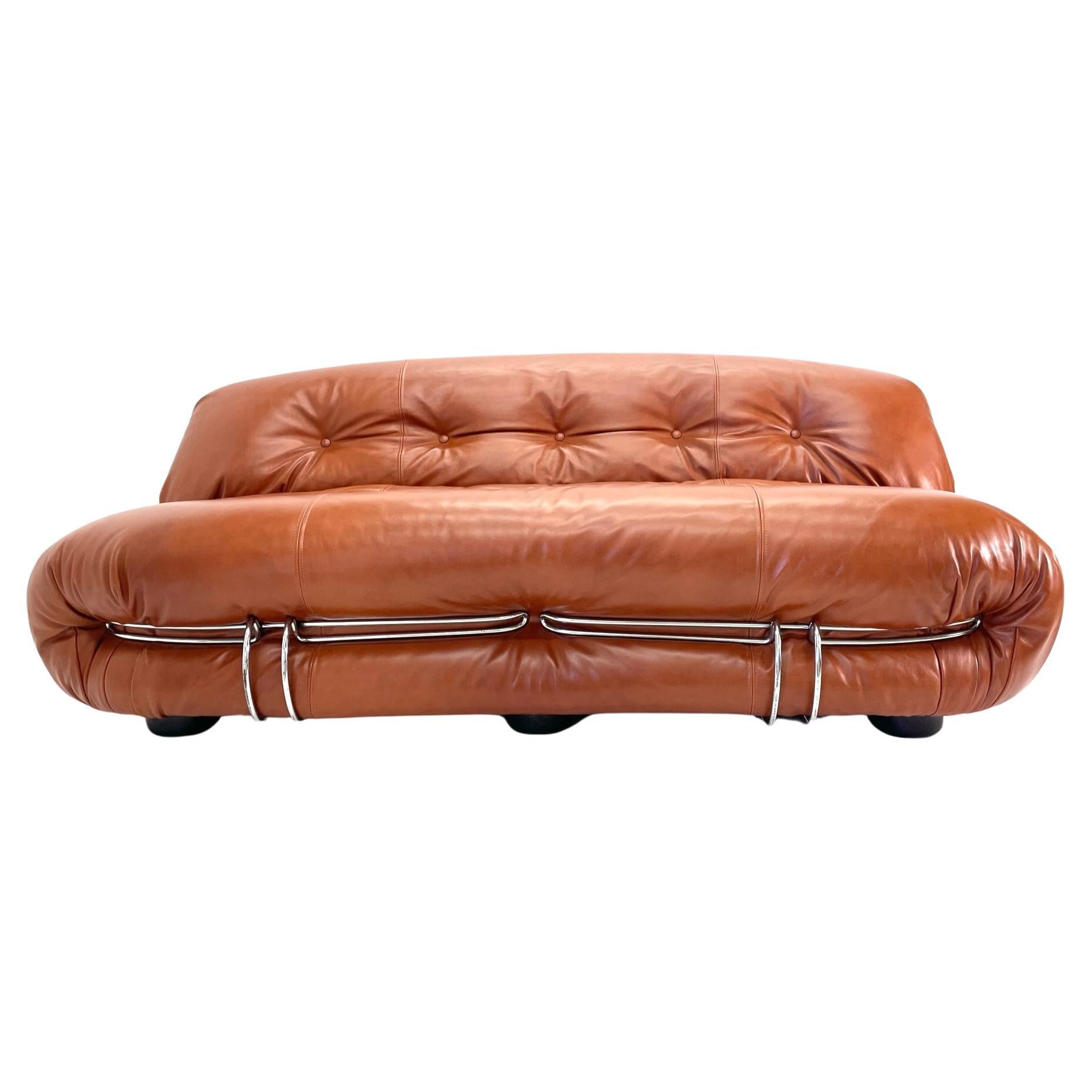 Afra & Tobia Scarpa Soriana Couch for Cassina in Freshly Upholstered Leather  For Sale