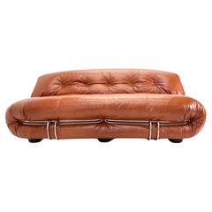 Used Afra & Tobia Scarpa Soriana Couch for Cassina in Freshly Upholstered Leather 