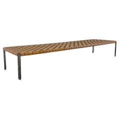 Large Woven Leather and Steel Bench by Erwine & Estelle Laverne