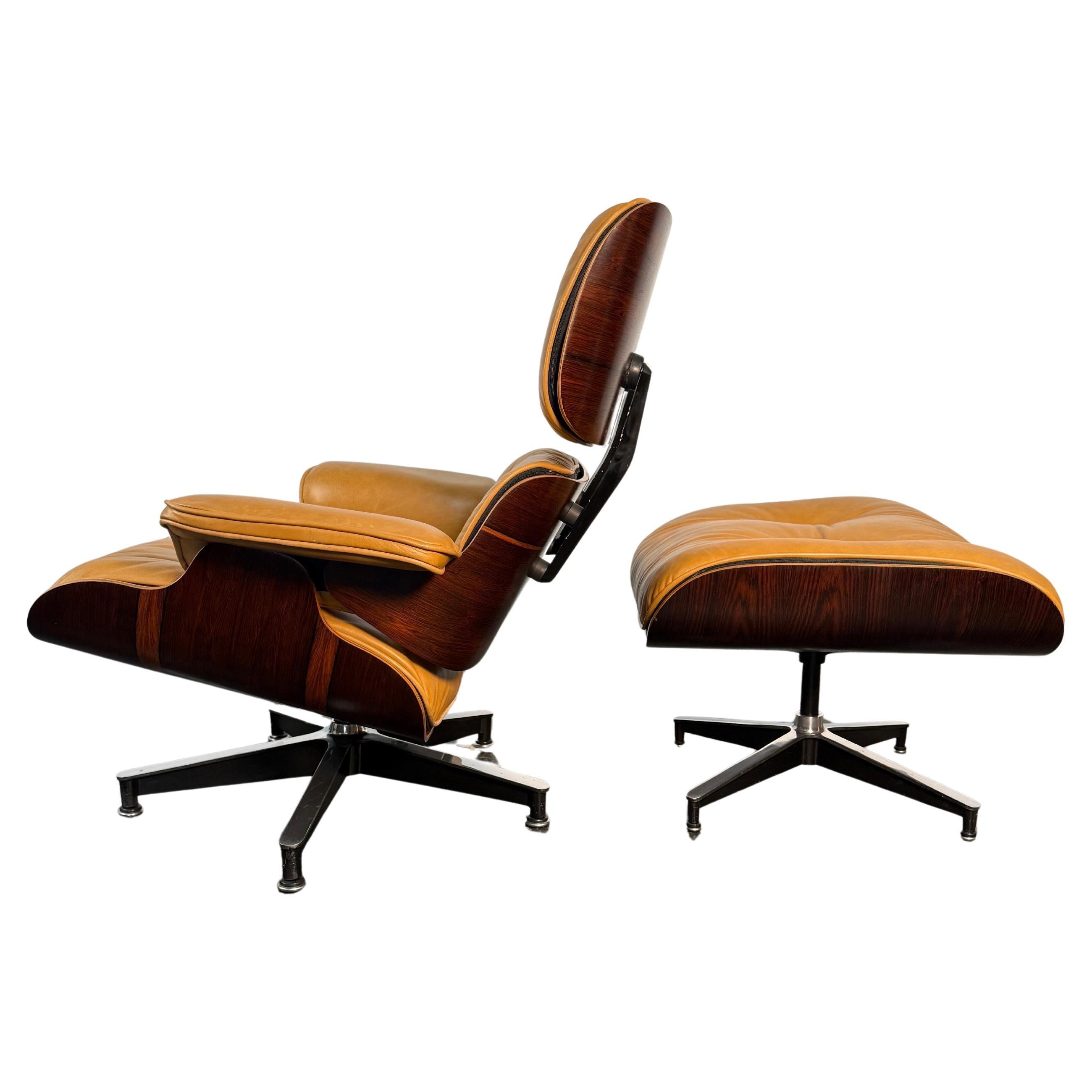 Eames Lounge Chair and Ottoman in Leather and Rosewood, 2nd Generation