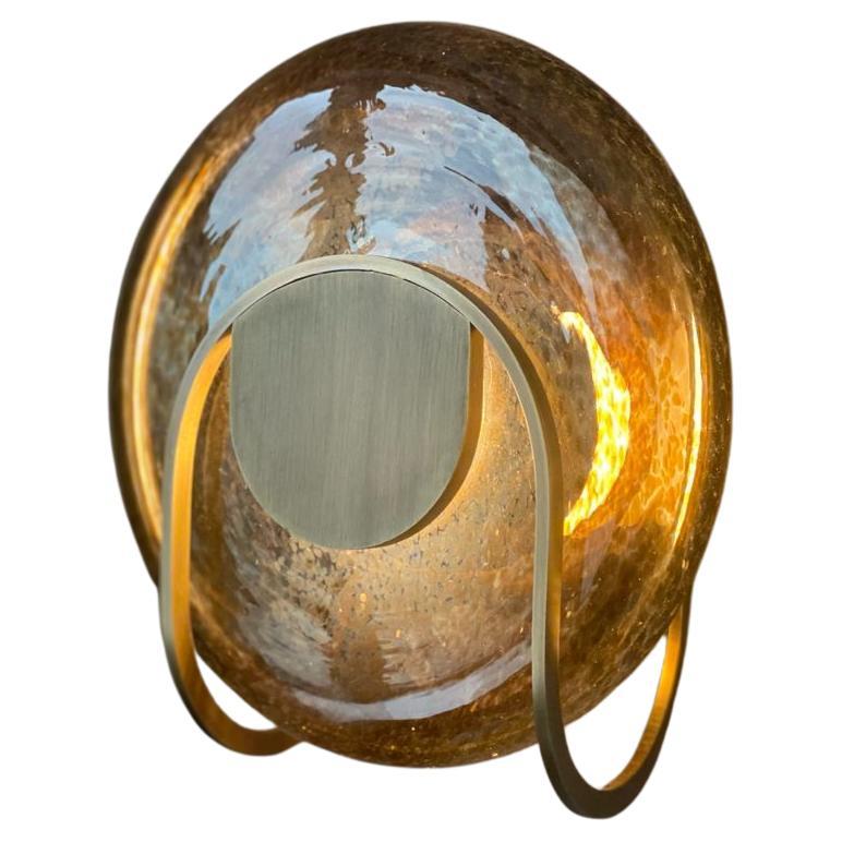 Modern Sconce, Blown Glass, Antique Plated Metal Details For Sale