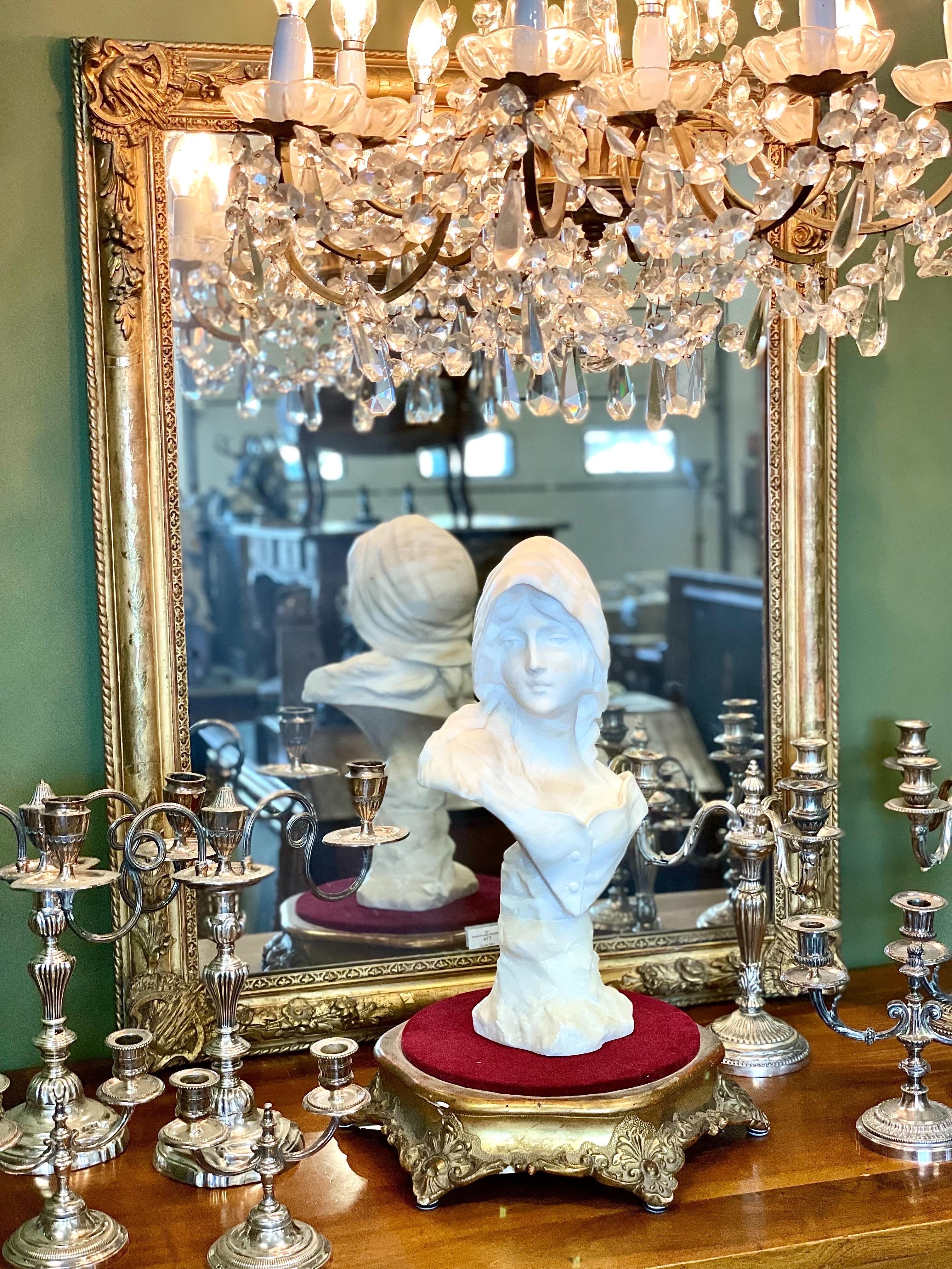 Large Alabaster Young Lady Bust Sculpture By Georges Morin For Sale 4