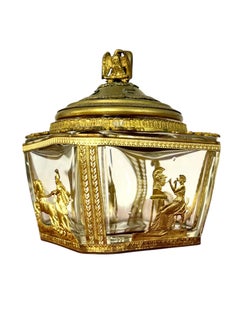 Bonbonnière in cristallo e ottone in stile impero o scatola per dolci