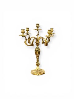 Grand candélabre français à cinq bras en bronze doré