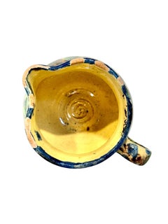 French Rustic Terracotta Pitcher, Hand-Painted Glaze, 19th Century