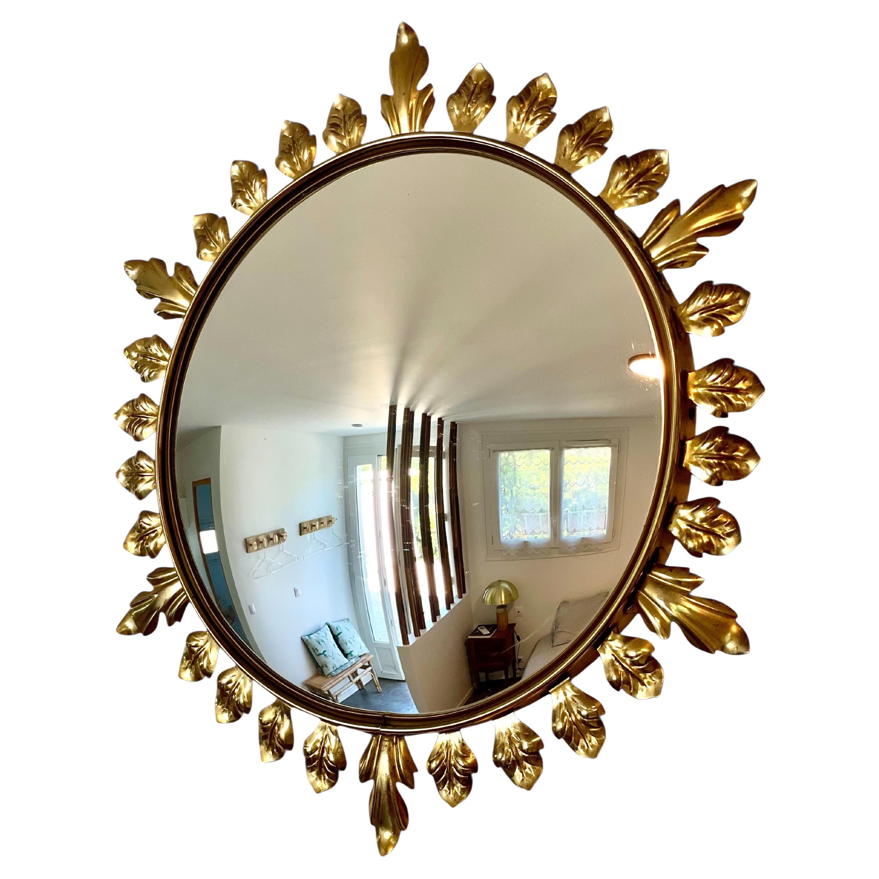 Espejo convexo de metal dorado Sunburst