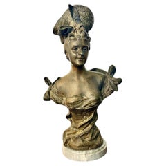 French Patinated Bronze Bust of a Lady, Signed R.G., Late 19th Century
