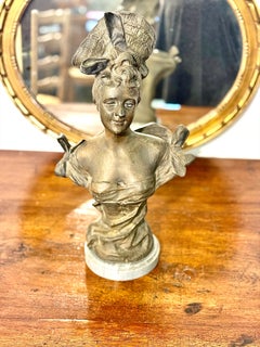 French Patinated Bronze Bust of a Lady, Signed R.G., Late 19th Century