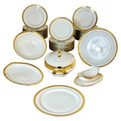 Limoges Porcelain Dinner Set with Gold Trim, 41 Piece Circa 1930s