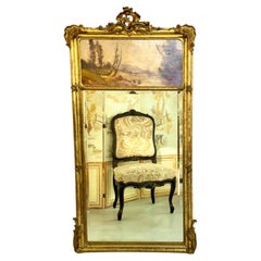 Espejo francés Trumeau de madera dorada con cristal biselado, firmado Crassous Fils 1919