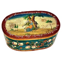 19th Century Austrian Folk Art Painted Wooden Marriage Box
