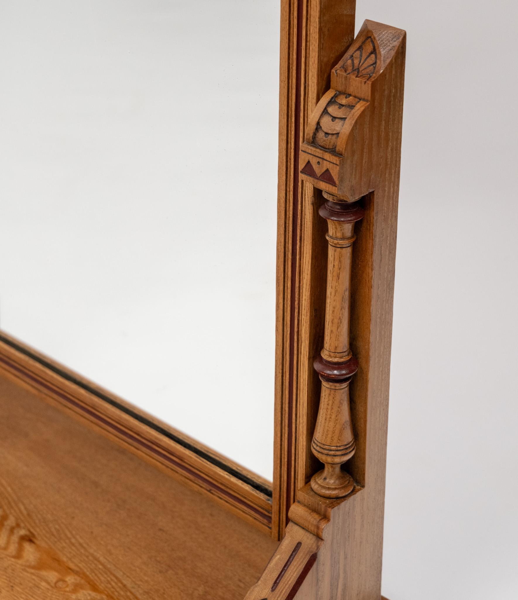 19th Century C19th English Gothic Revival Ash & Painted Dressing Table Vanity Mirror For Sale