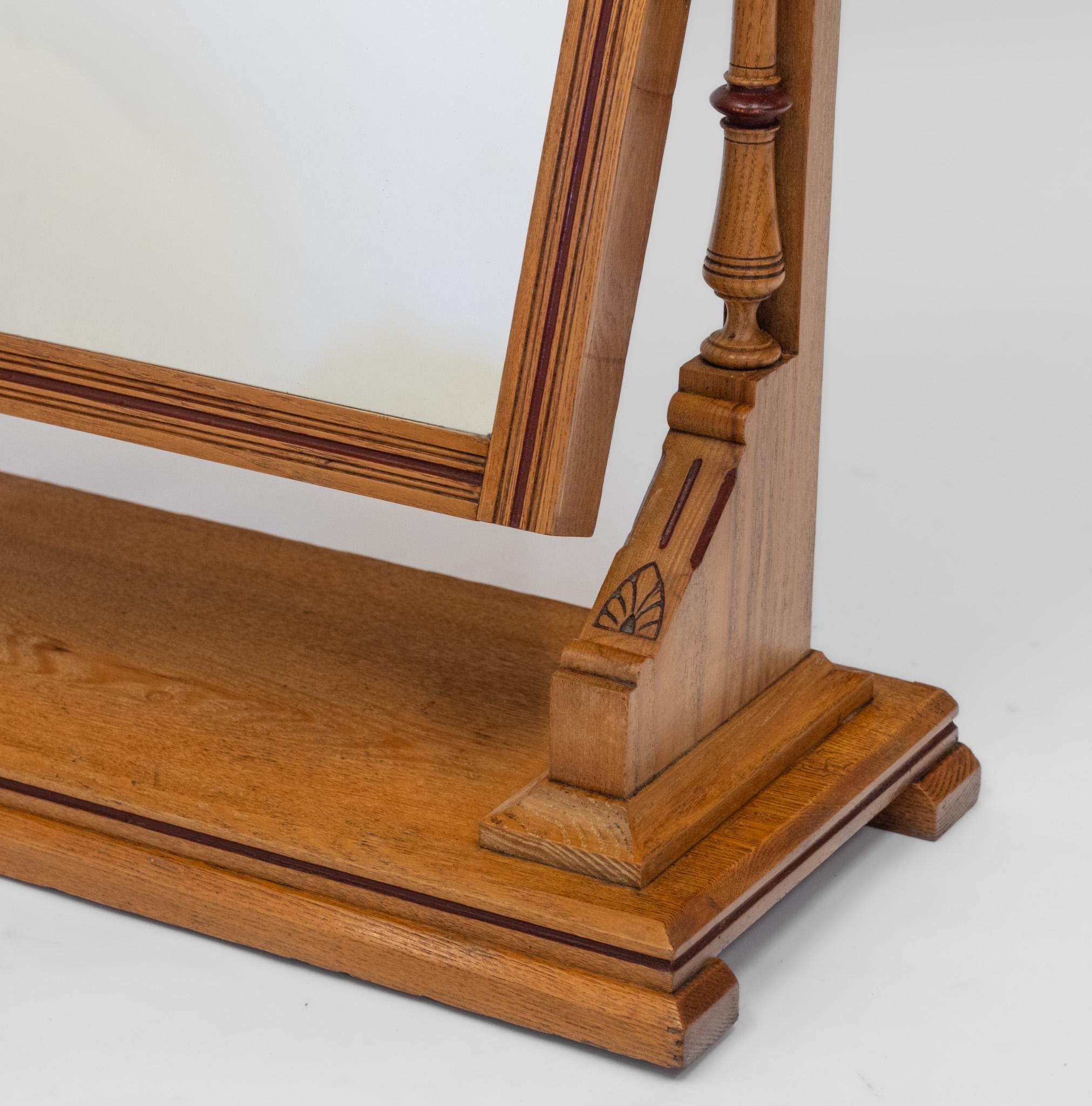 C19th English Gothic Revival Ash & Painted Dressing Table Vanity Mirror For Sale 1