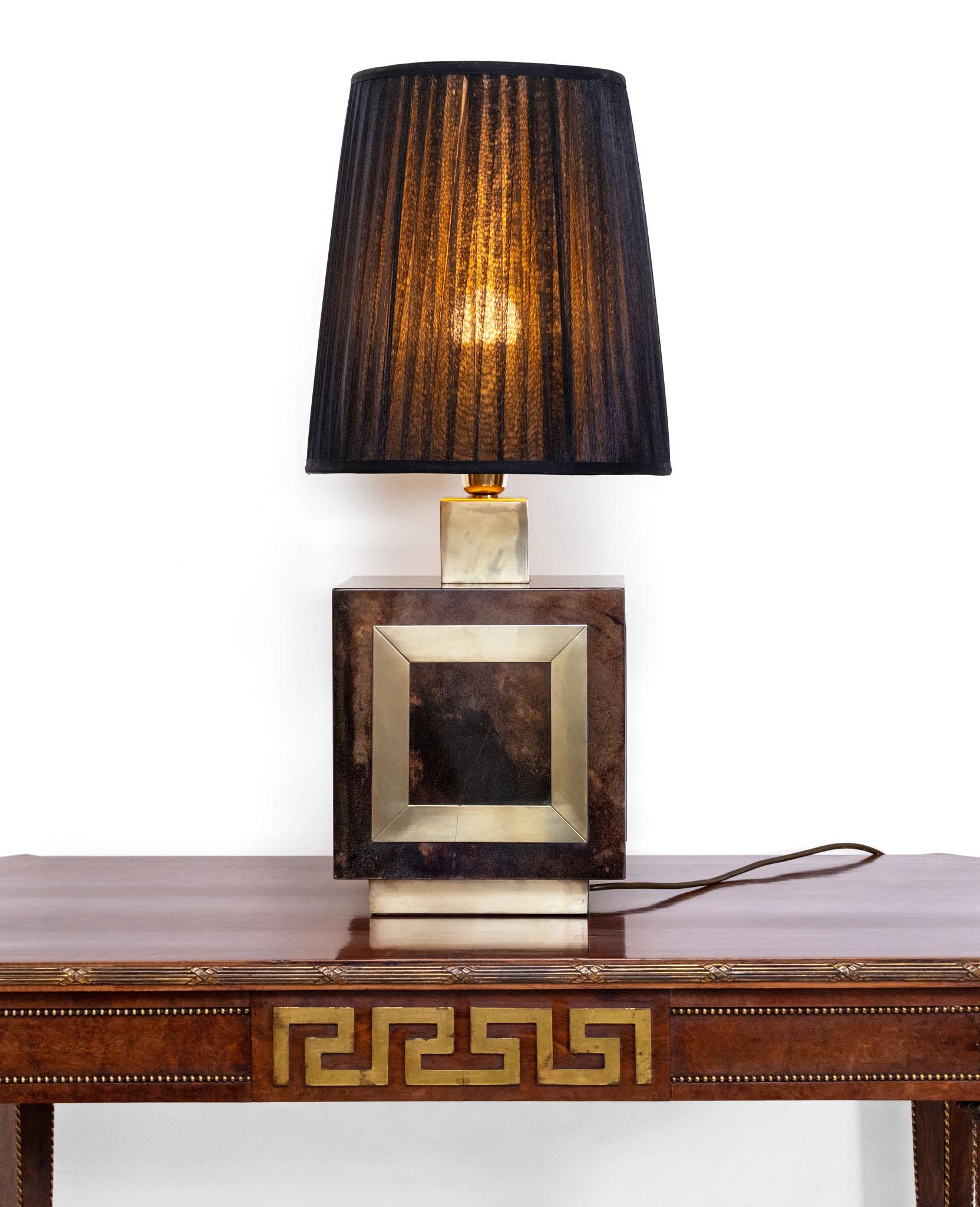 20th Century Italian Lacquered Vellum & Brass Large Table Lamp Attr Aldo Tura For Sale