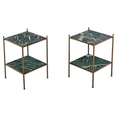 Pair Of Brass & Verde Antico Marble Etagere Side Tables Circa 1950