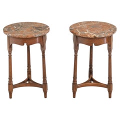 Pair English Late 19th Century Gillows Oak Occasional Side Tables With Marble