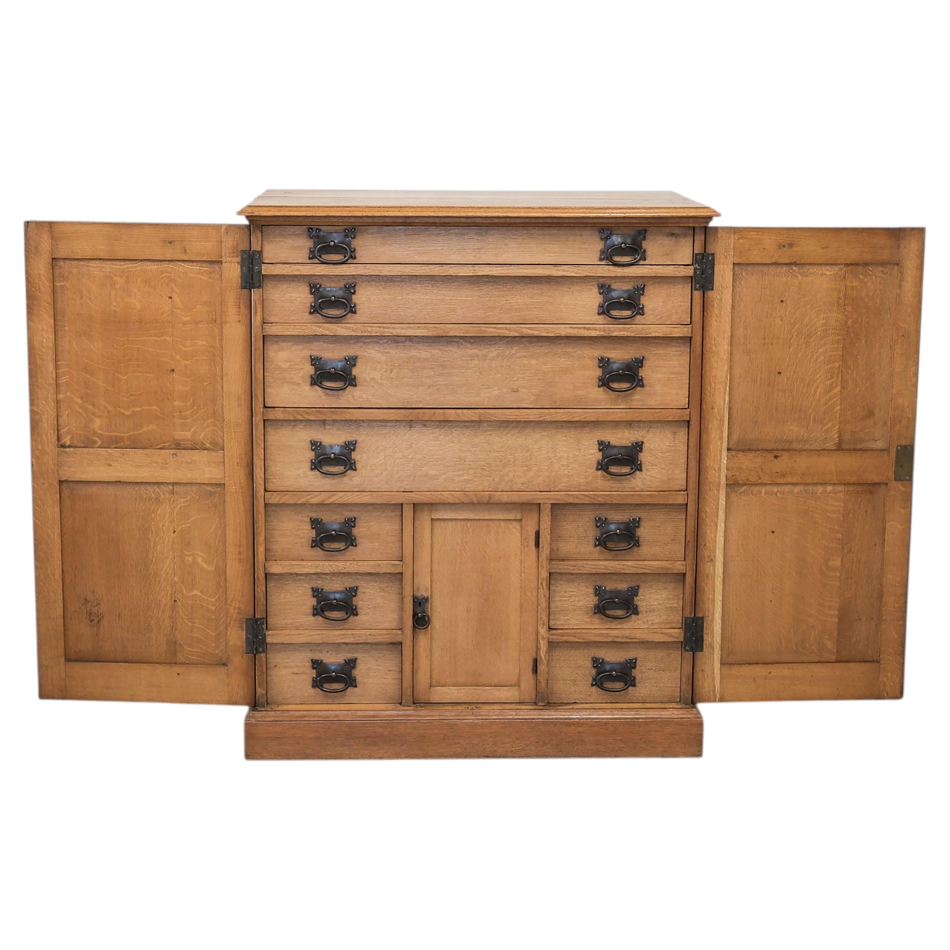 Unique Large Arts & Crafts Oak Cabinet Enclosed Chest Of Drawers Cotswold School For Sale