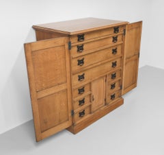 Unique Large Arts & Crafts Oak Cabinet Enclosed Chest Of Drawers Cotswold School
