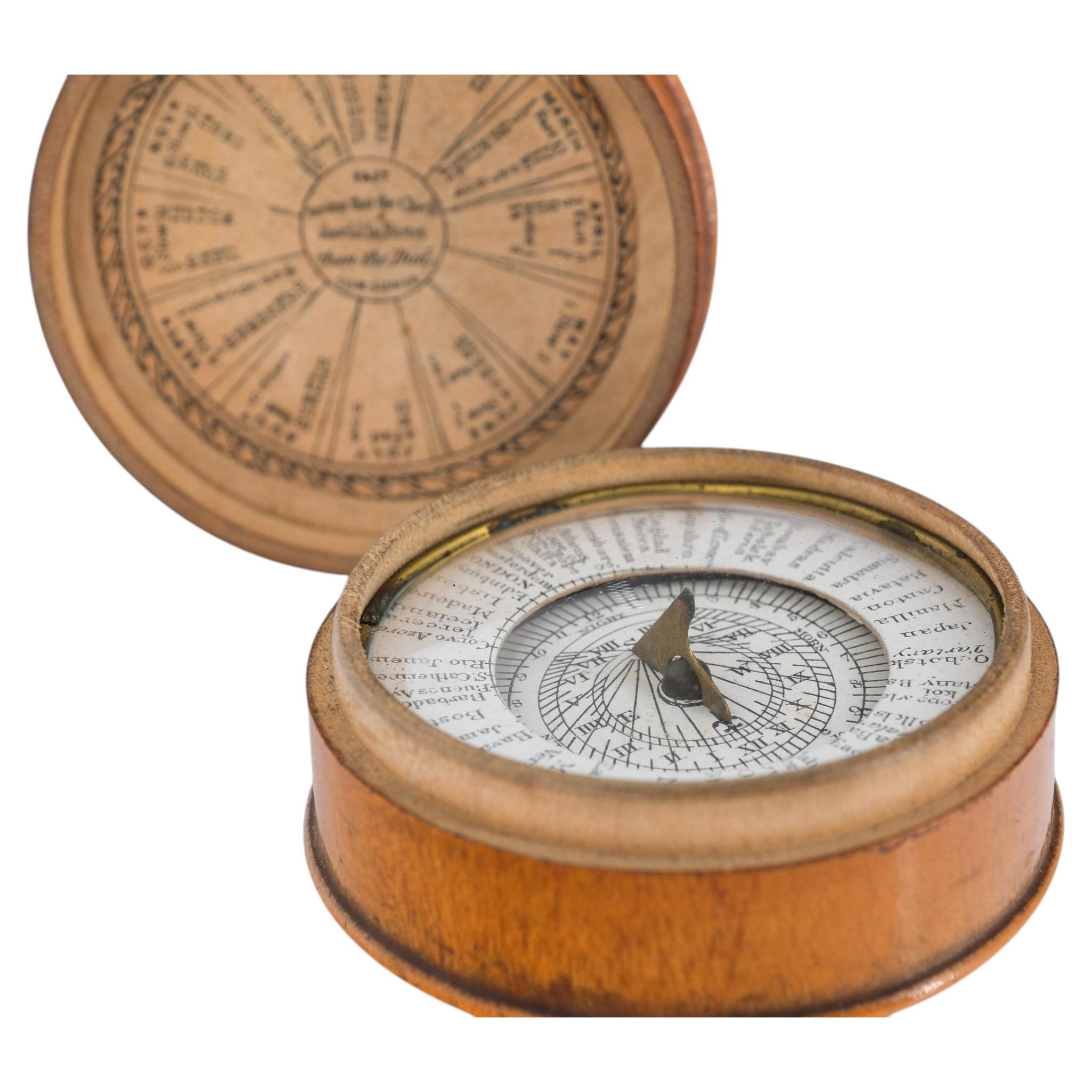 19th Century Sycamore Pocket Pantochronometer Compass Sundial For Sale