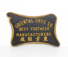 Vintage Double Sided Wooden Chinese Trade Sign Oriental Shoe Co 1930s